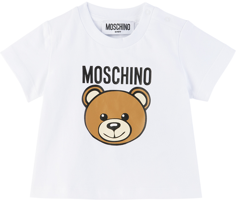 Shop Moschino Baby White Bear T-shirt In 10101 White
