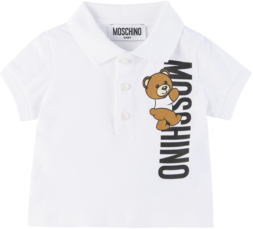 Shop Moschino Baby White Bear Polo In 10101 White