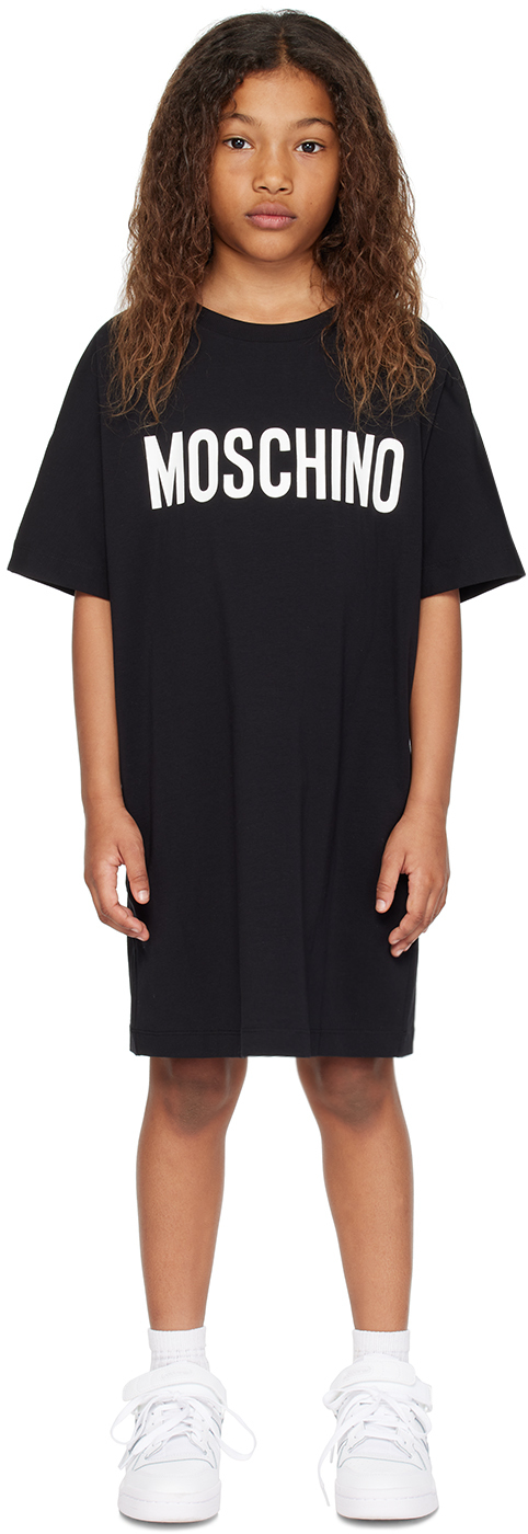 Shop Moschino Kids Black Printed Dress In 60100 Black