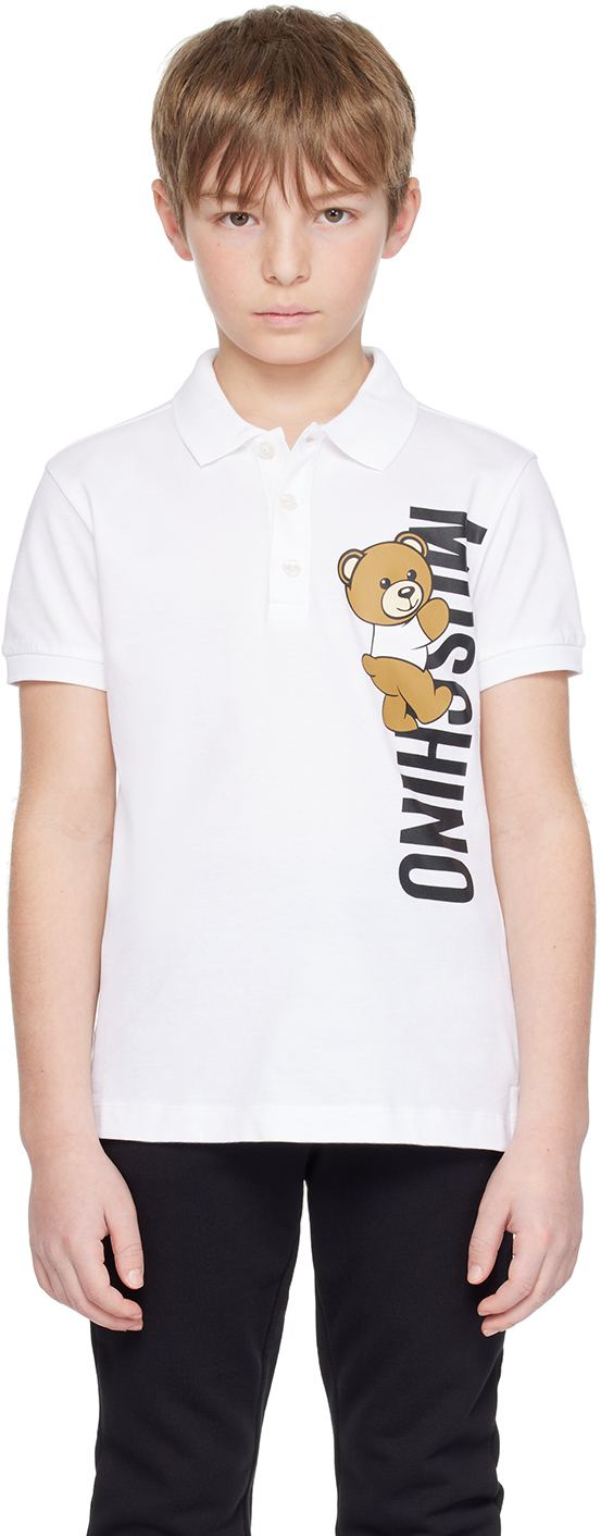 Shop Moschino Kids White Teddy Polo In 10101 Opt White