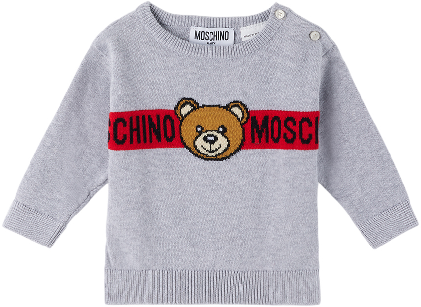 Shop Moschino Baby Gray Intarsia Sweater In 60926 Grey
