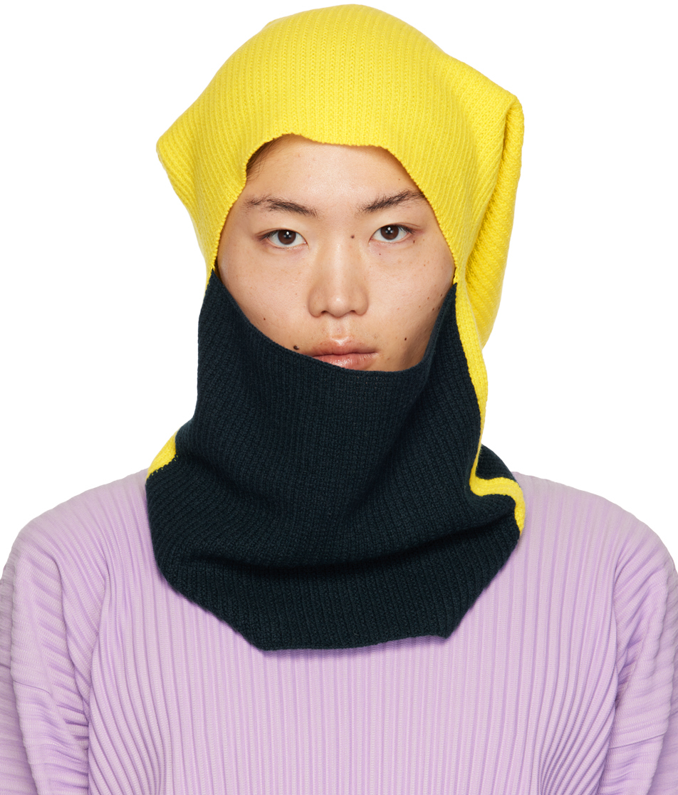 Issey Miyake Frame And Blocks Wool Scarf In 52-yellow