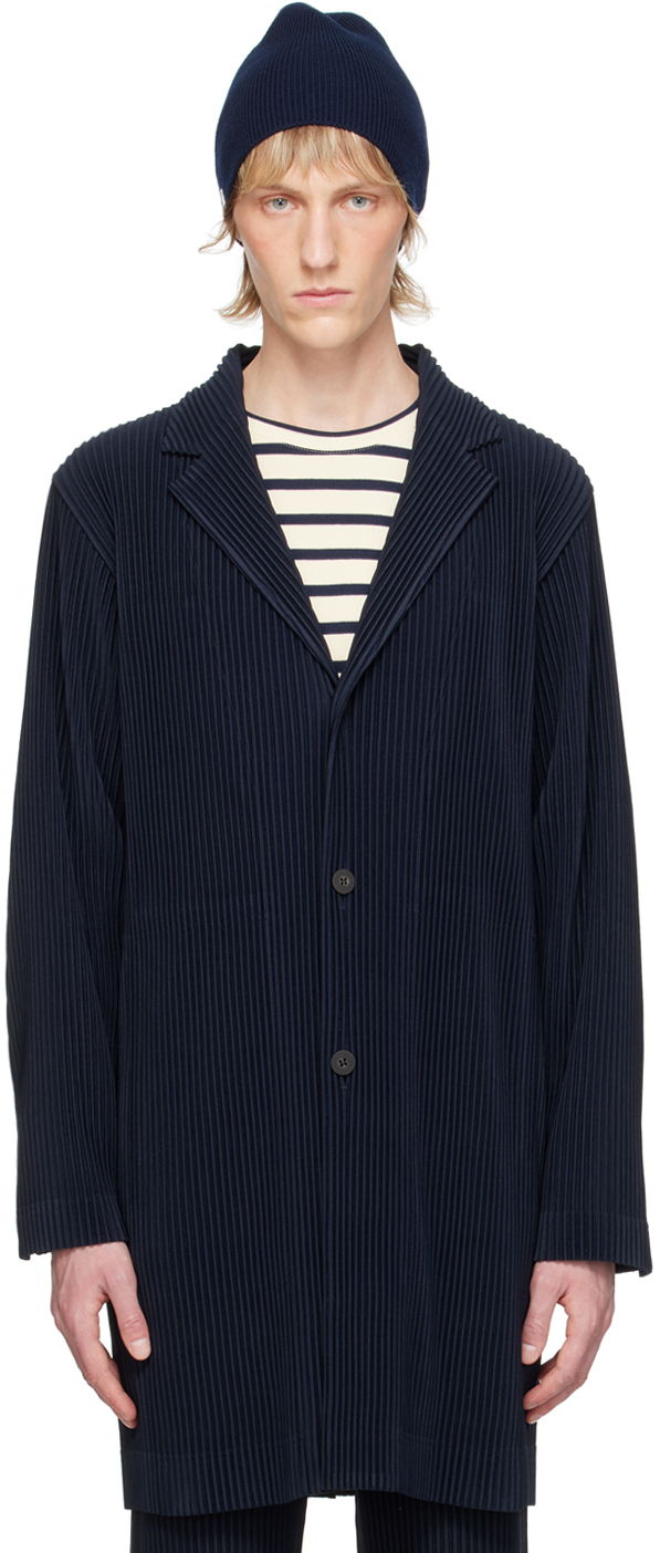 Shop Issey Miyake Navy Basics Coat In 75-navy