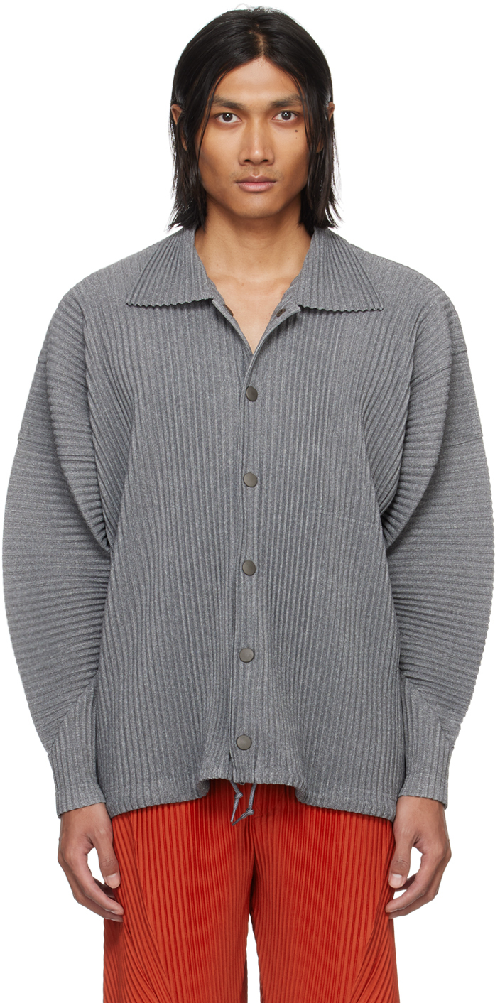 Shop Issey Miyake Gray Heather Pleats Jacket In 12-gray