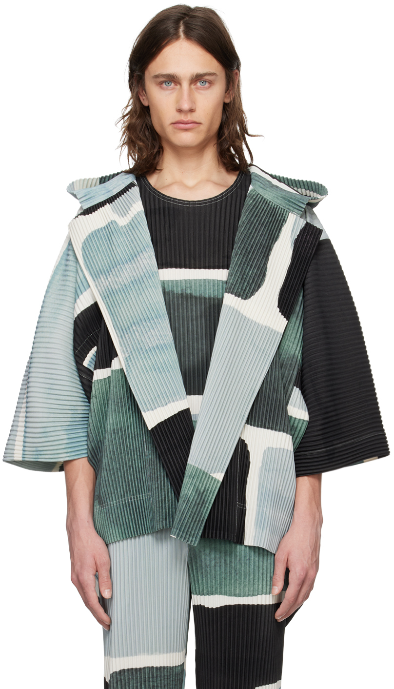 HOMME PLISSÉ ISSEY MIYAKE: Gray & Black Landscape Jacket | SSENSE