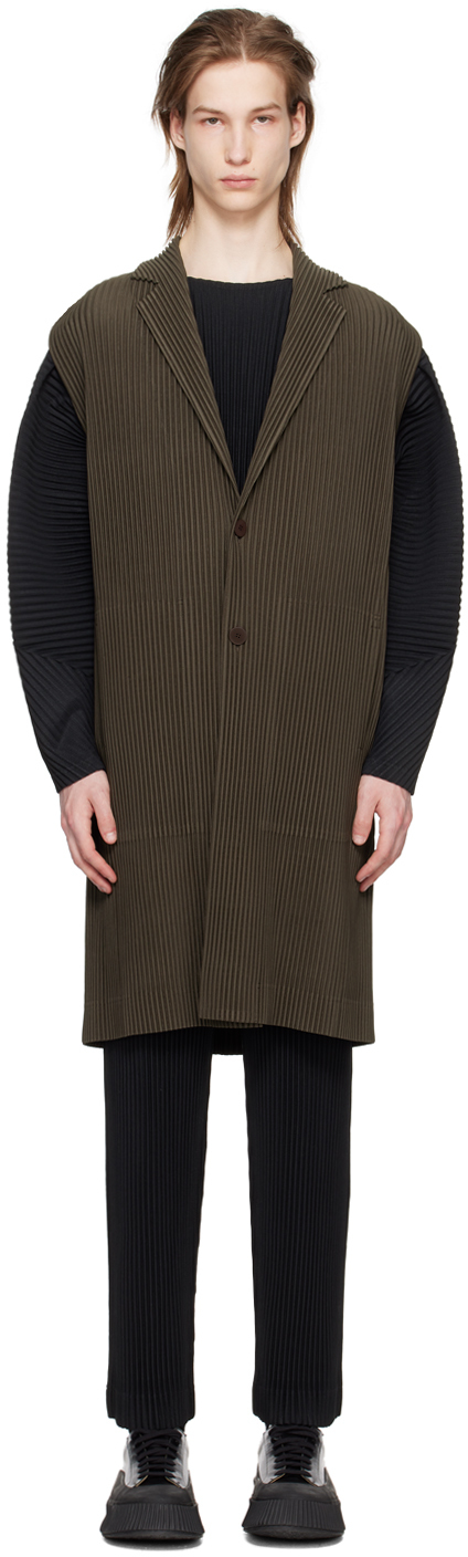 Shop Issey Miyake Khaki Tailored Pleats 1 Vest In 66-dark Khaki