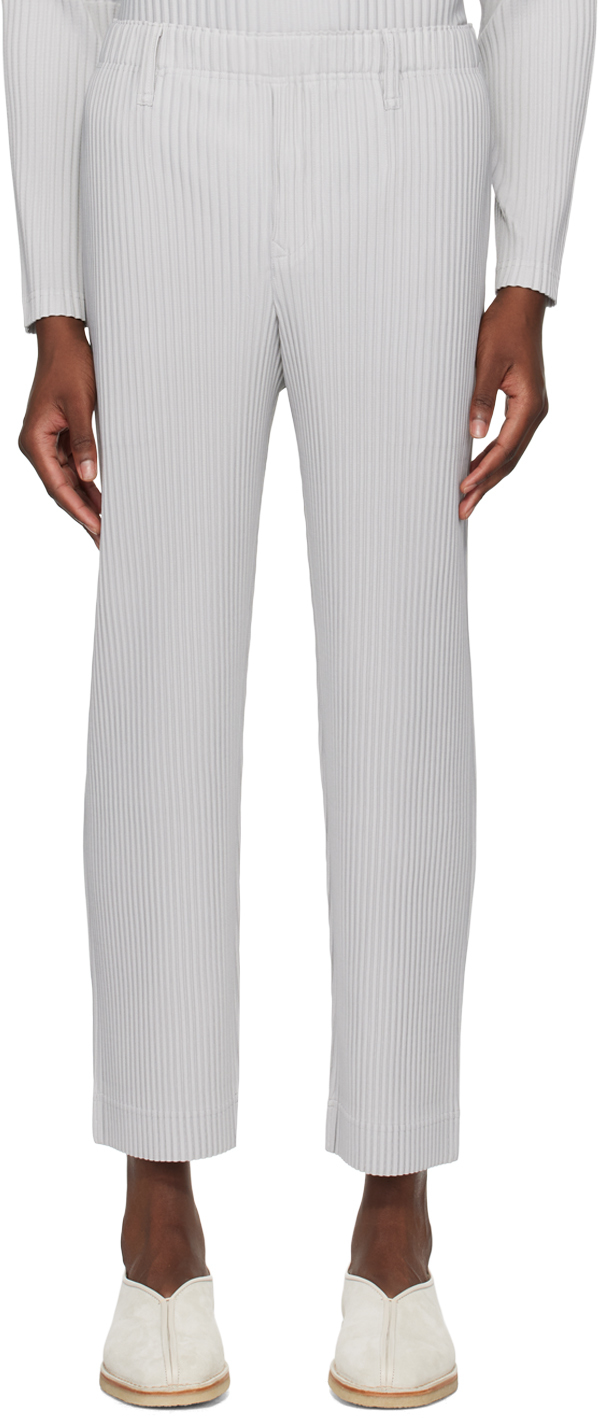 Shop Issey Miyake Gray Basics Trousers In 11-light Gray