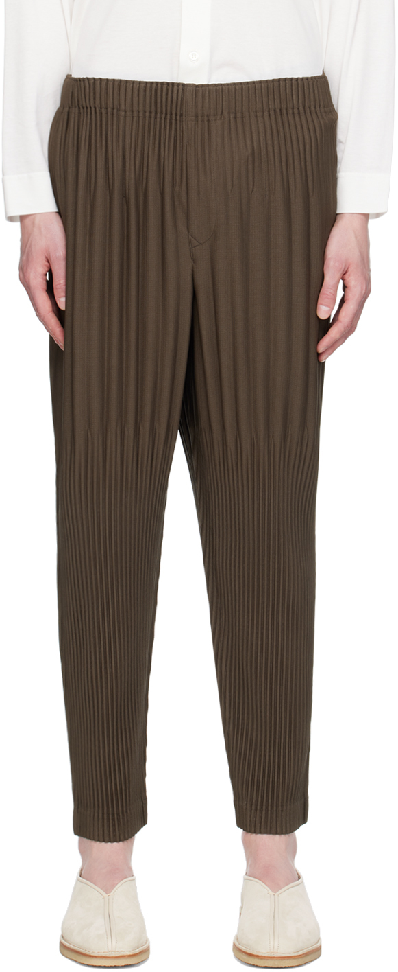 Shop Issey Miyake Brown Monthly Color April Trousers In 66-dark Khaki