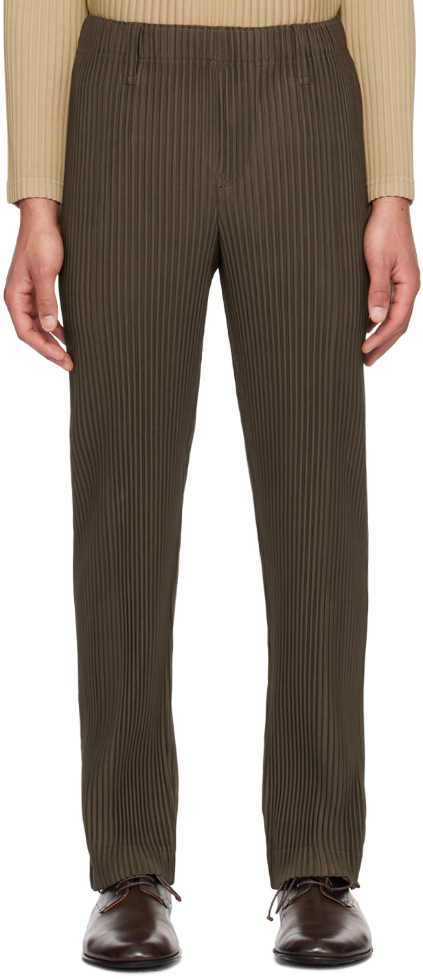 Shop Issey Miyake Khaki Tailored Pleats 1 Trousers In 66-dark Khaki