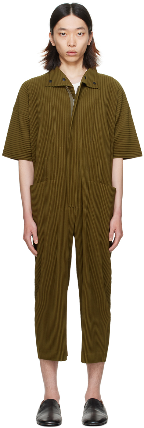 HOMME PLISSÉ ISSEY MIYAKE: Khaki Pleats Bottoms Jumpsuit