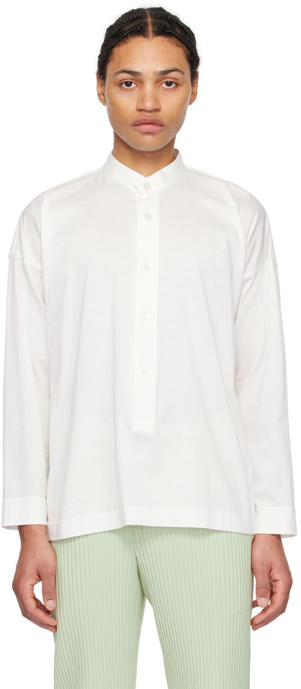 Shop Issey Miyake White Band Collar Shirt In 01-white