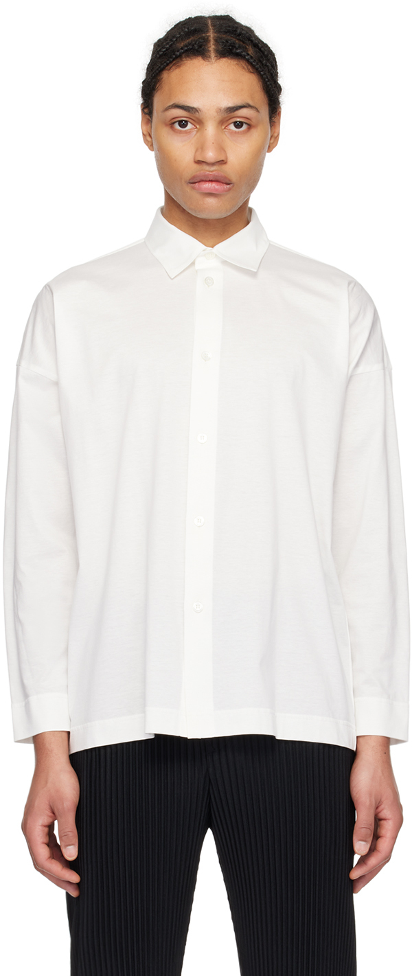 HOMME PLISSÉ ISSEY MIYAKE: White Dolman Sleeve Shirt | SSENSE