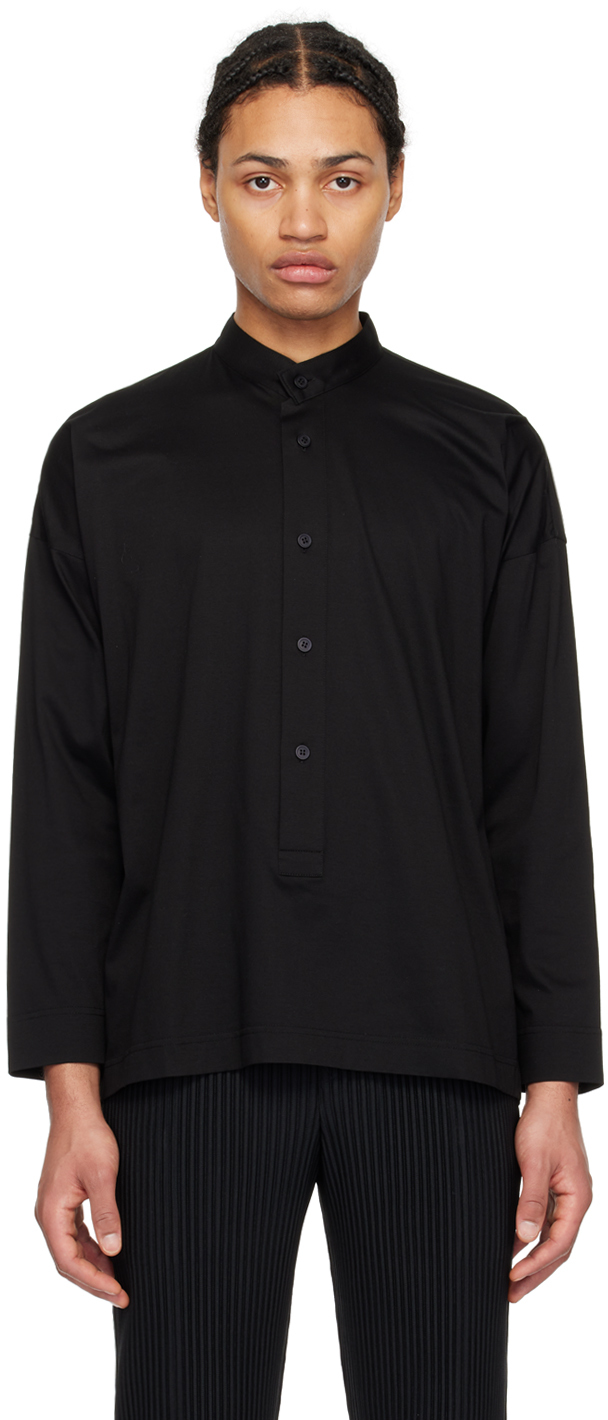 Shop Issey Miyake Black Band Collar Shirt In 15-black