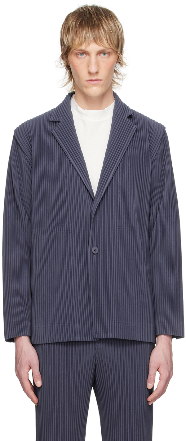 Shop Issey Miyake Navy Tailored Pleats 2 Blazer In 76-blue Charcoal