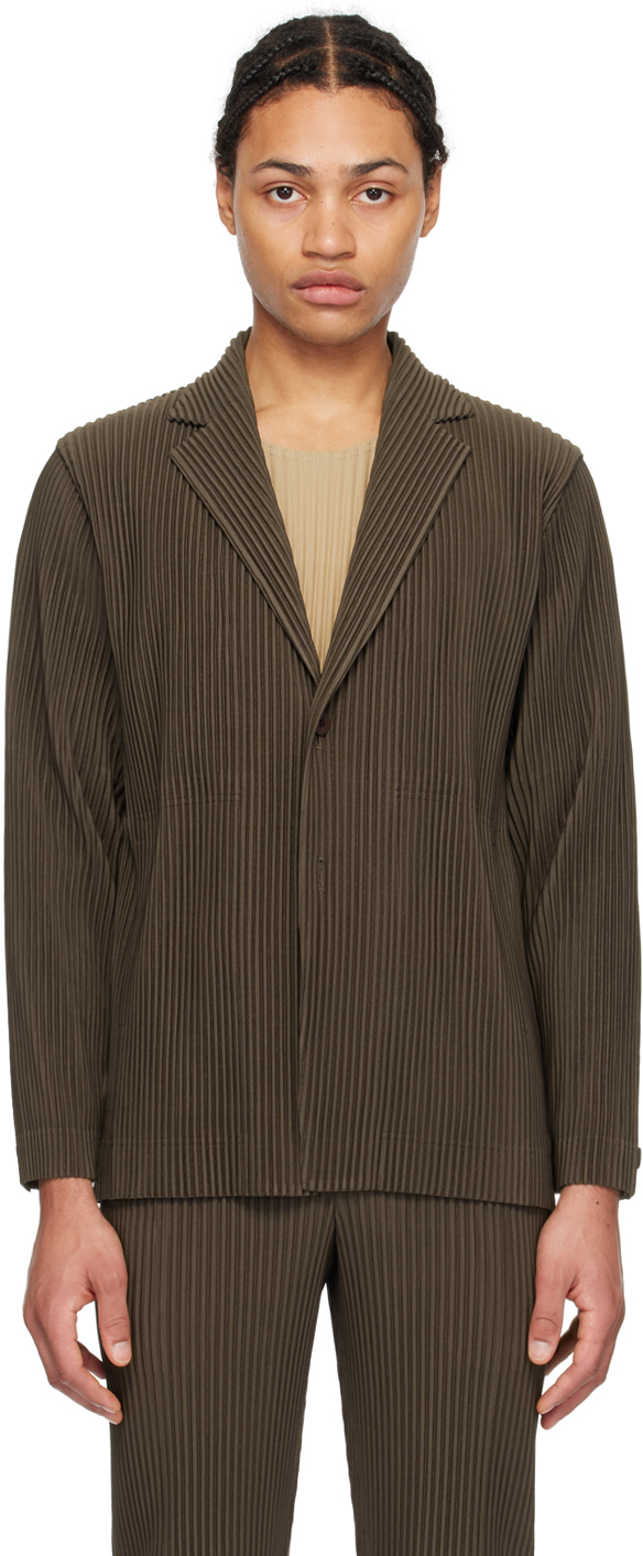 Shop Issey Miyake Khaki Tailored Pleats 1 Blazer In 66-dark Khaki