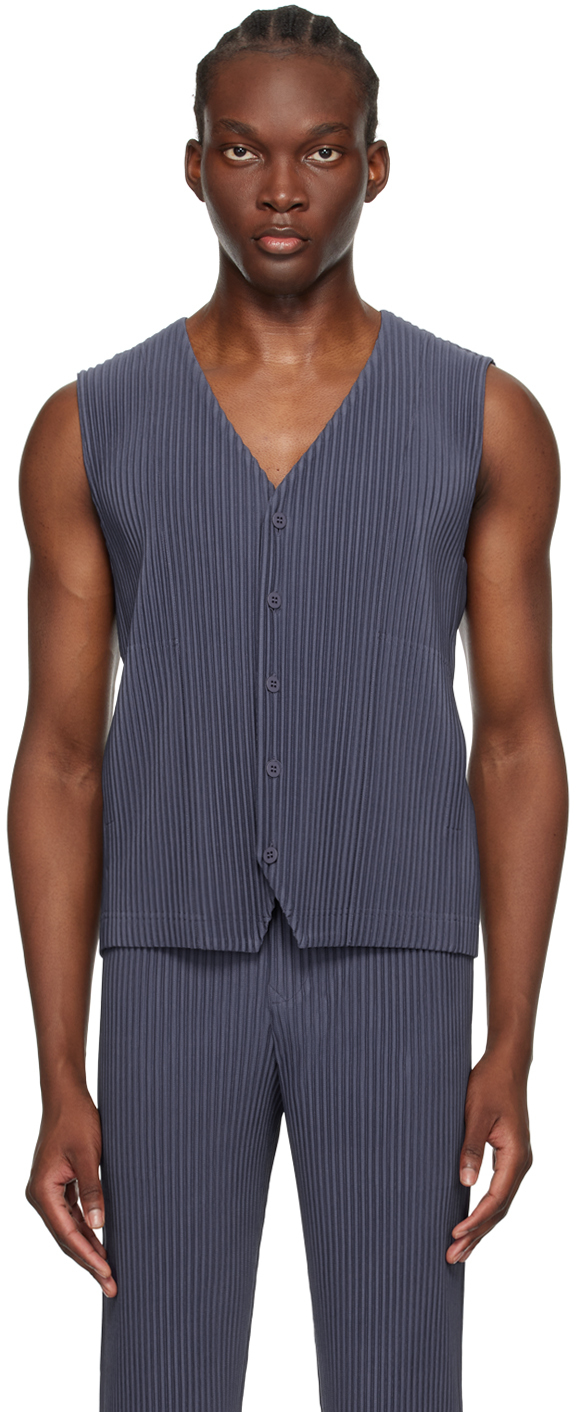 Shop Issey Miyake Navy Tailored Pleats 2 Vest In 76-blue Charcoal