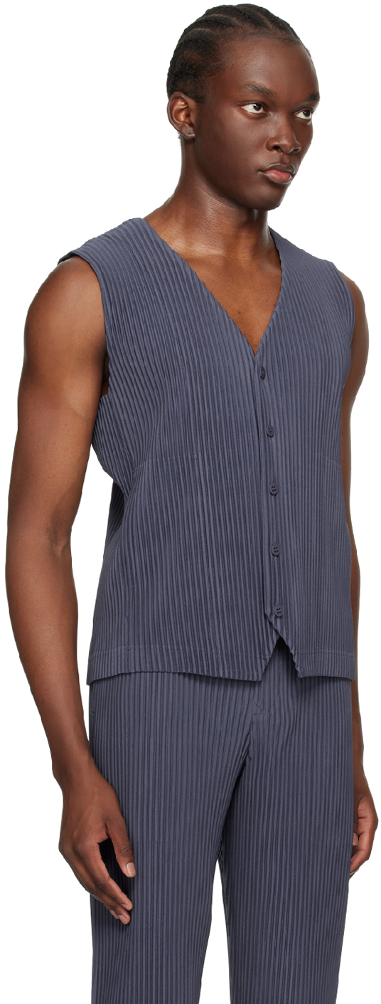 ISSEY MIYAKE NAVY TAILORED PLEATS 2 VEST