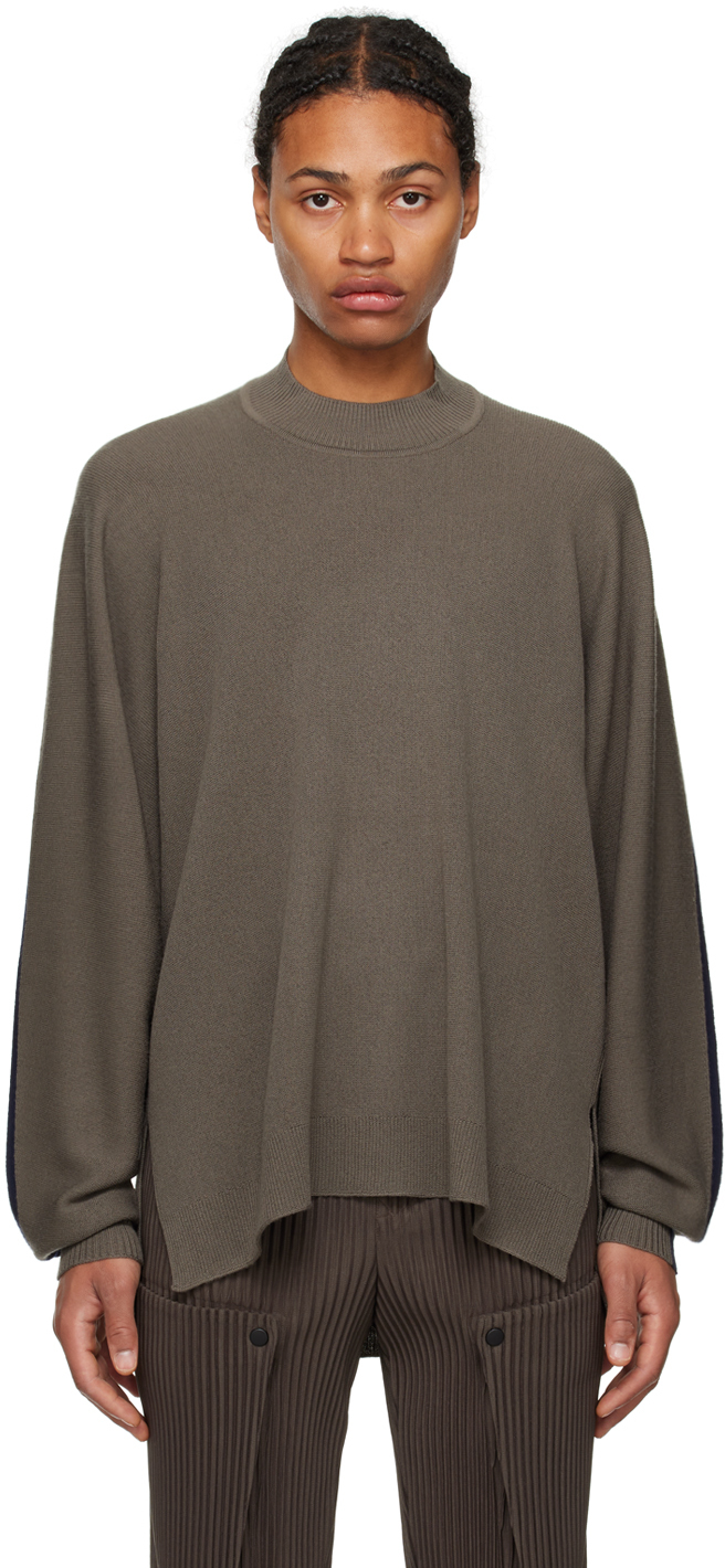 Issey Miyake Khaki Framework Sweater In Grey