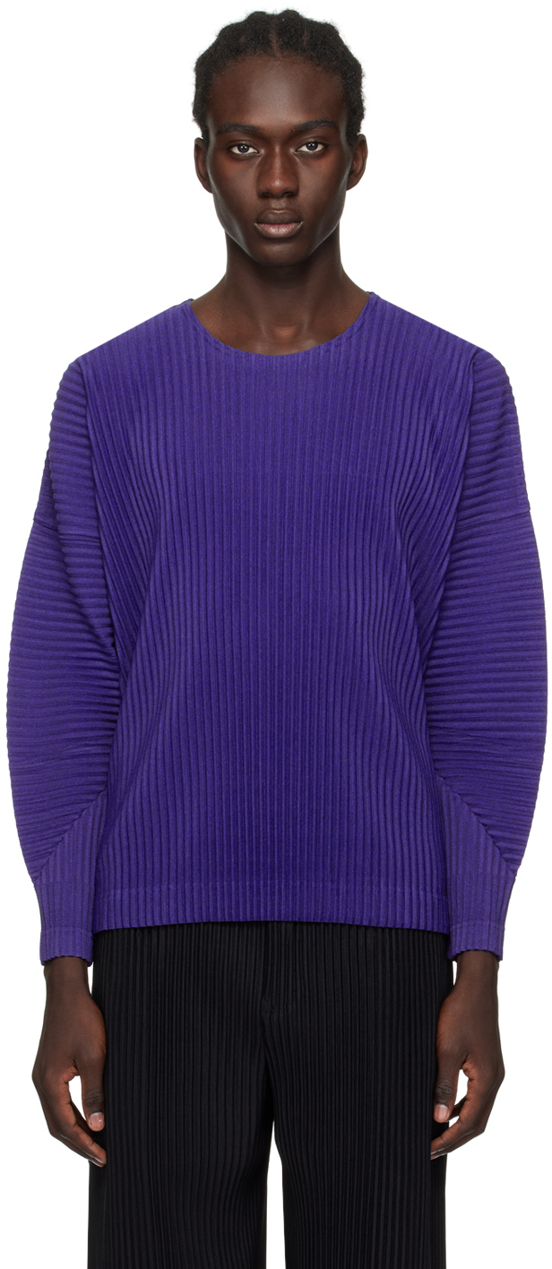 HOMME PLISSÉ ISSEY MIYAKE: Blue Heather Pleats Long Sleeve T-Shirt