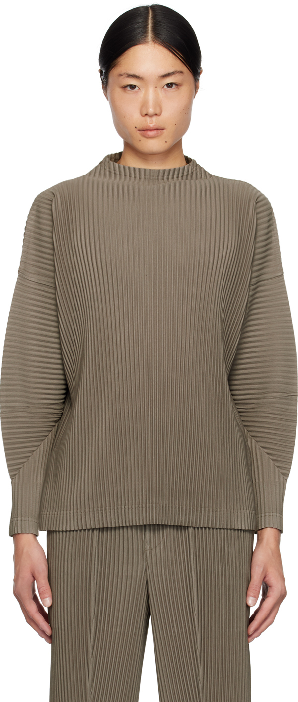 Issey Miyake Khaki Monthly Color November Long Sleeve T-shirt In 17-bronze Gray