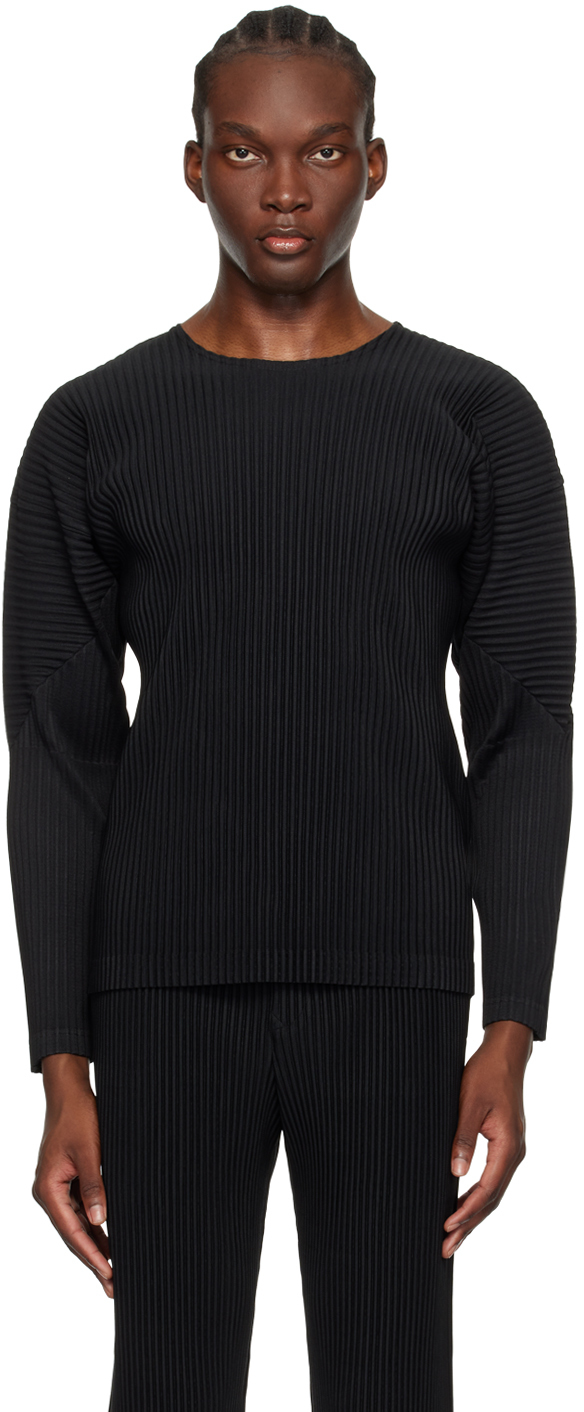 Shop Issey Miyake Black Basics Long Sleeve T-shirt In 15-black