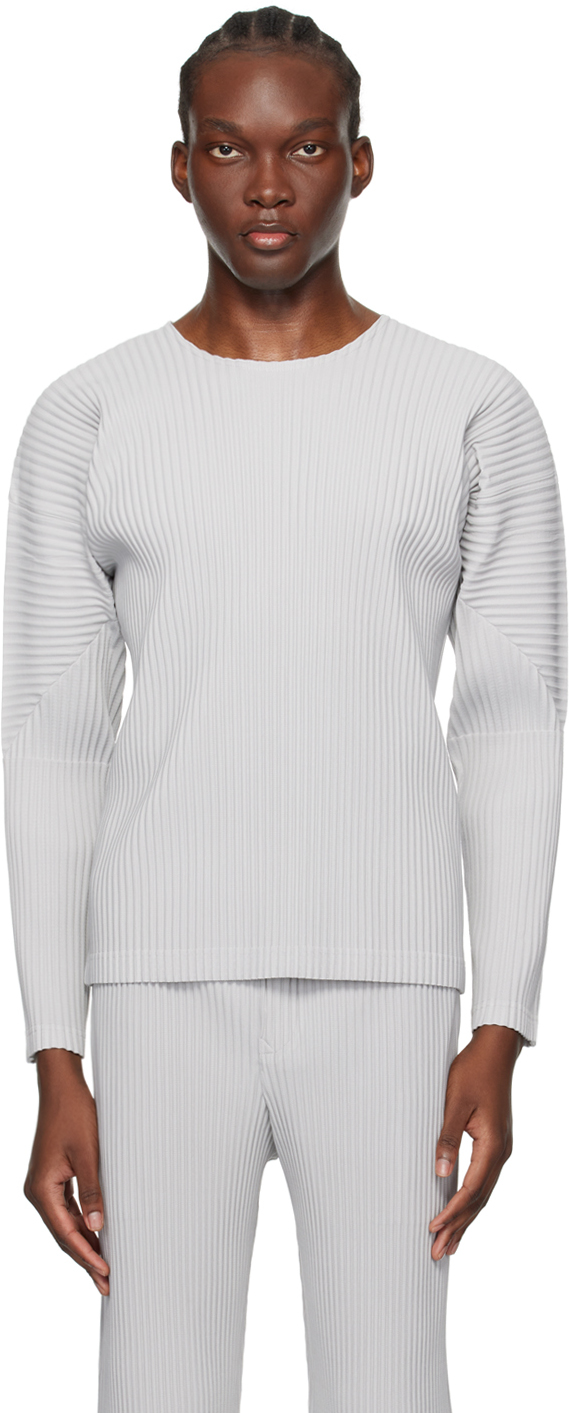 Shop Issey Miyake Gray Basics Long Sleeve T-shirt In 11-light Gray