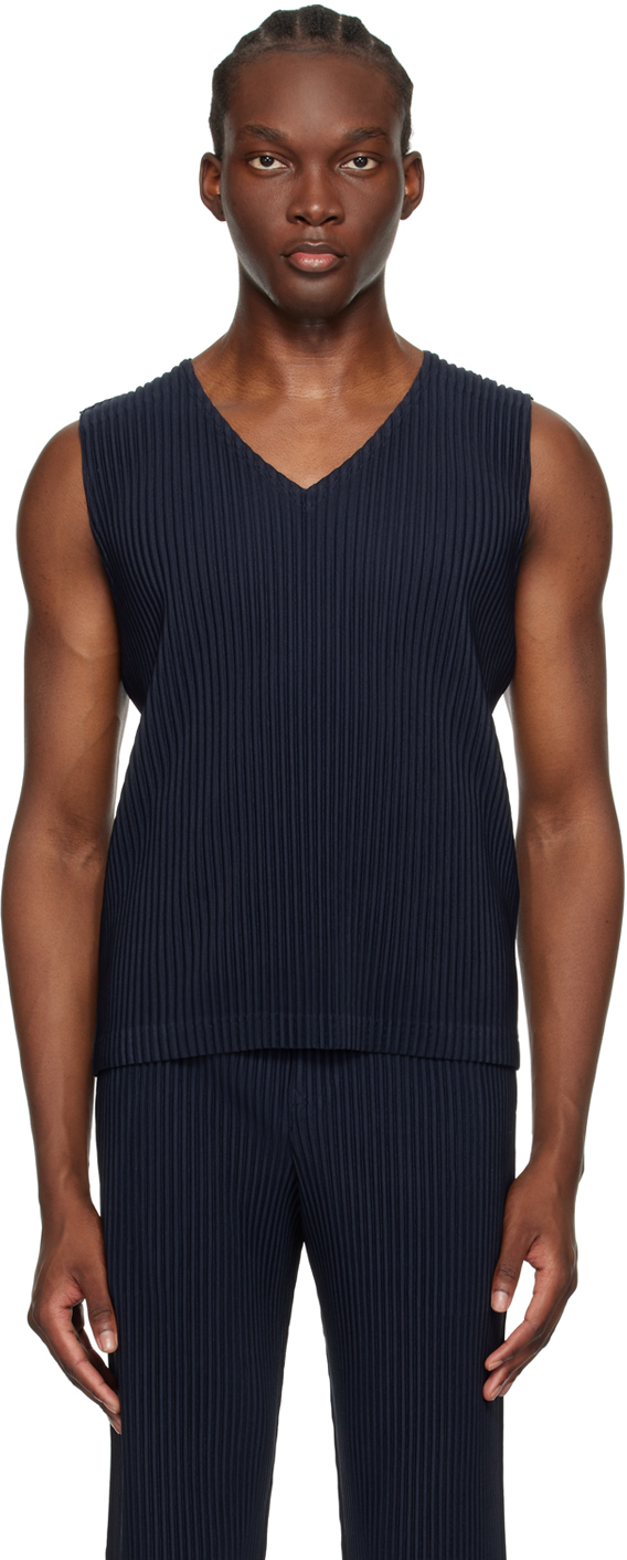 Shop Issey Miyake Navy Basics Tank Top In 75-navy