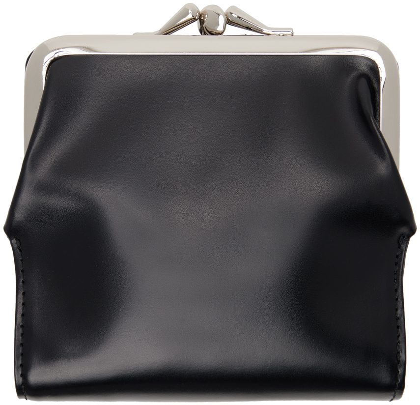 Black Glossy Smooth Leather Clasp Wallet
