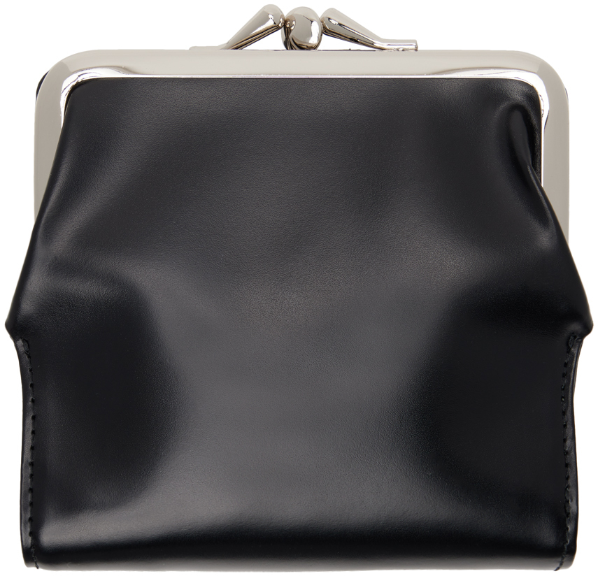 Y's: Black Glossy Smooth Leather Clasp Wallet | SSENSE