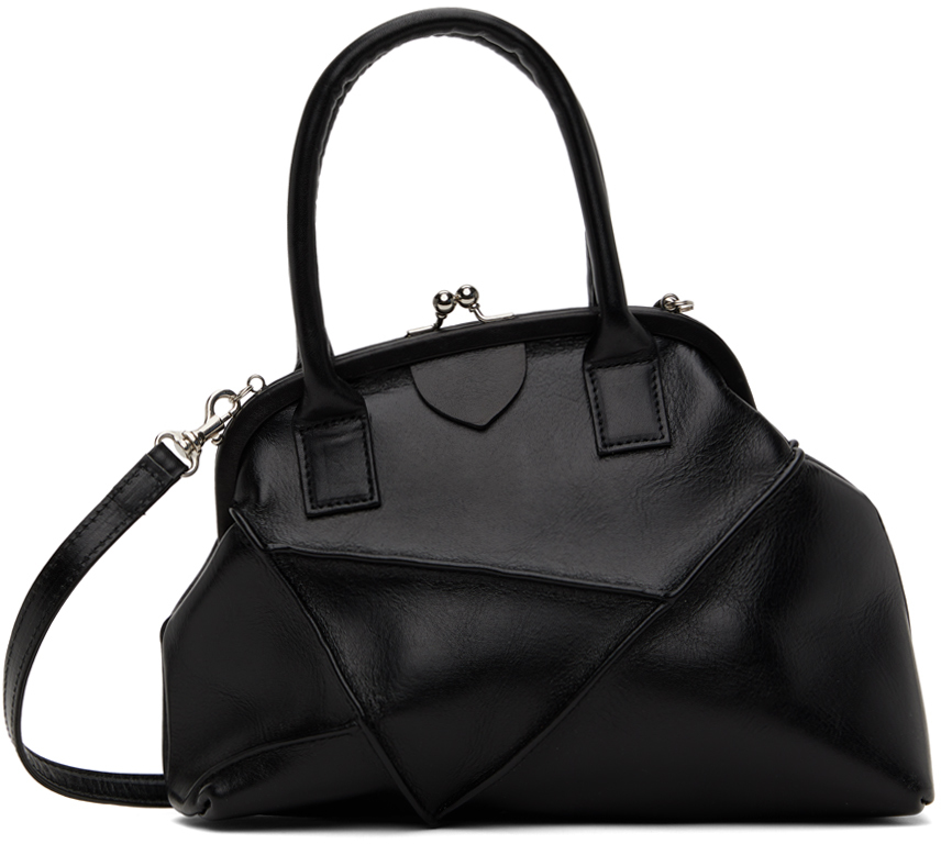 Y's Black Semi-gloss Leather Polyhedral Bag In 1 Black