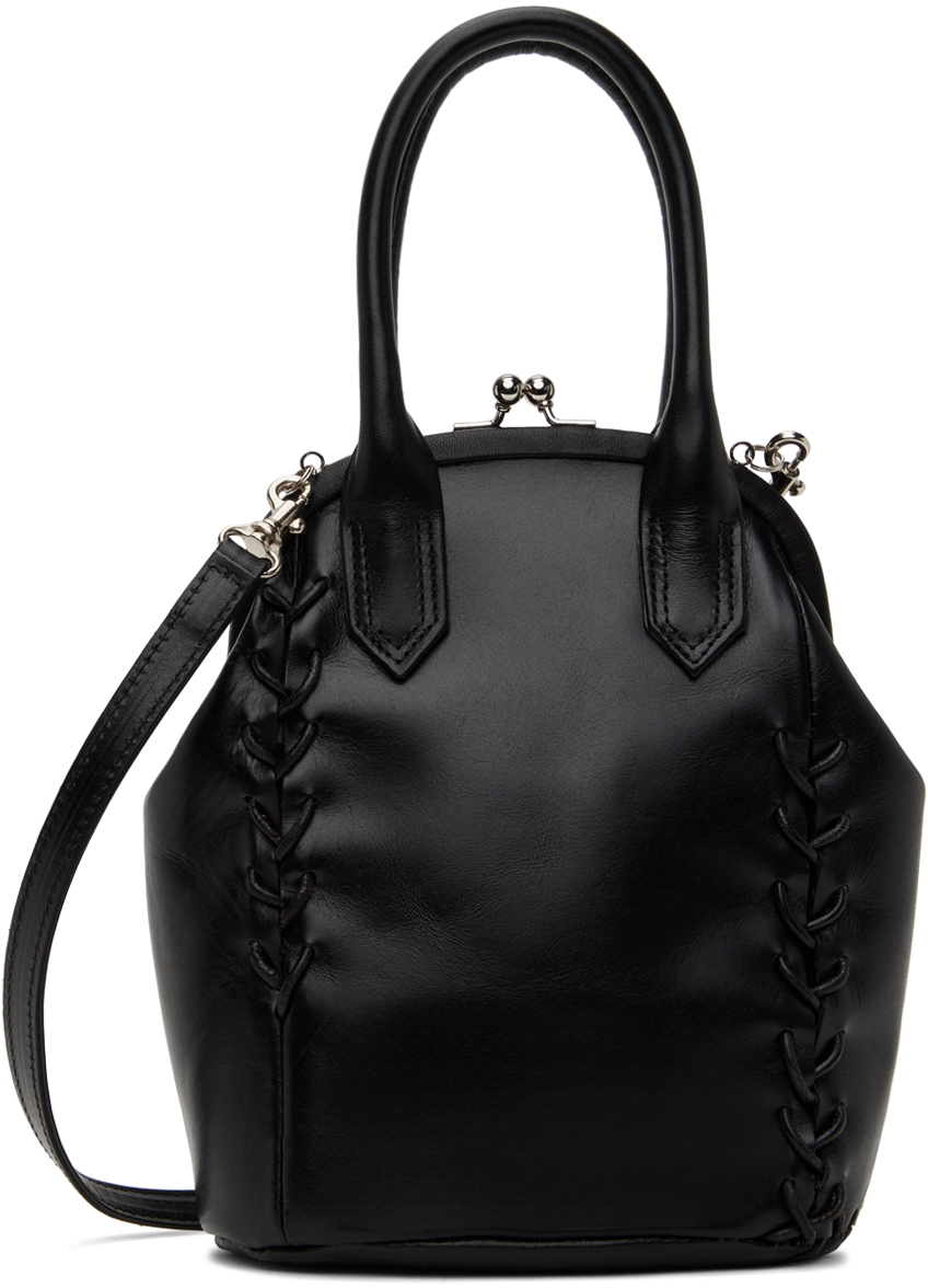 Black Semi-Gloss Smooth Leather Lace-Up Mini Bag