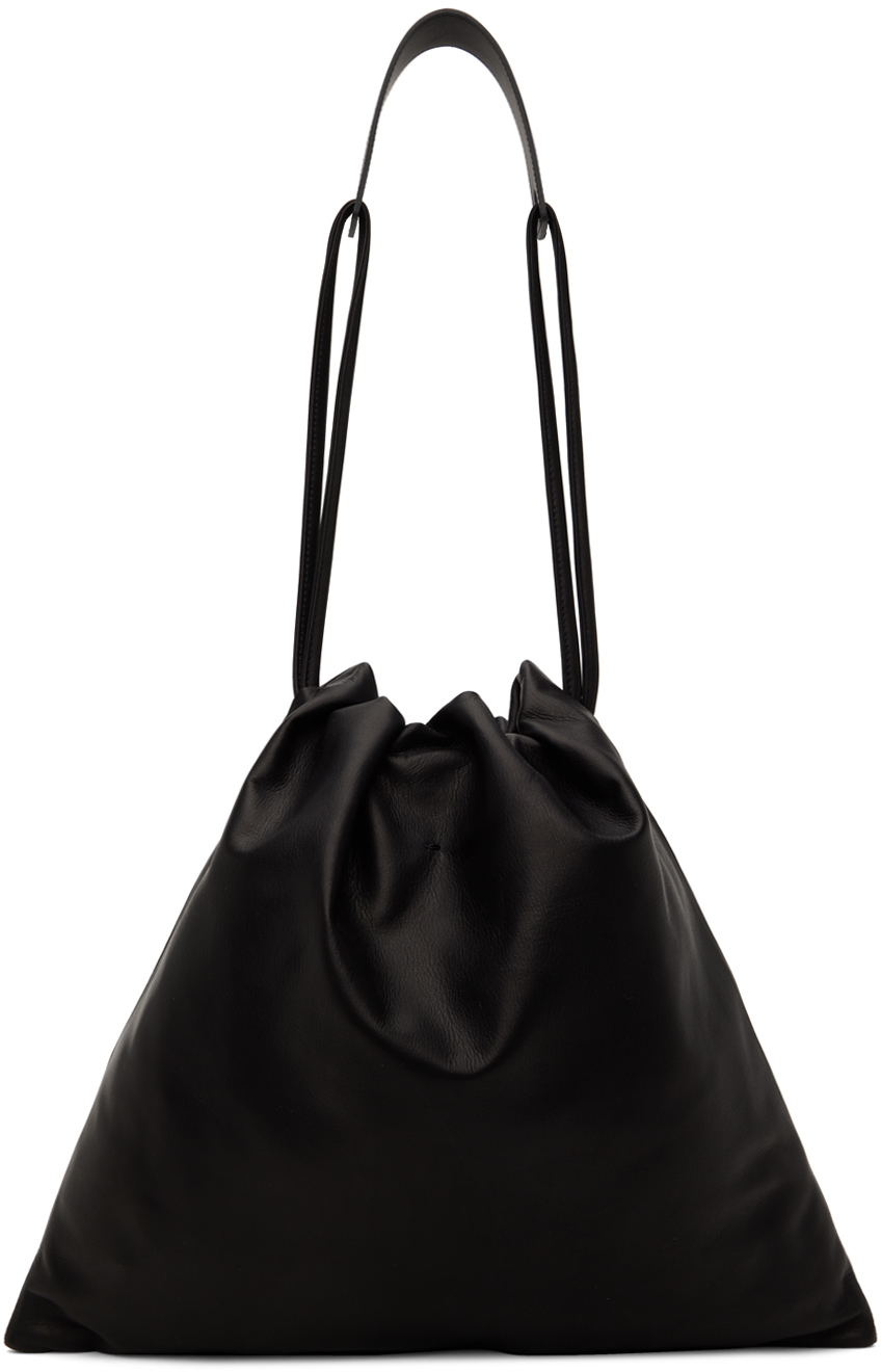 Y's Black Soft Smooth Leather Tote Bag In 1 Black