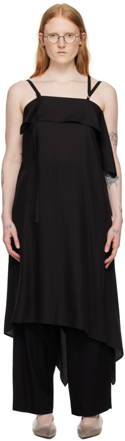 Shop Y's Black Lace-up Midi Dress In 2 Black