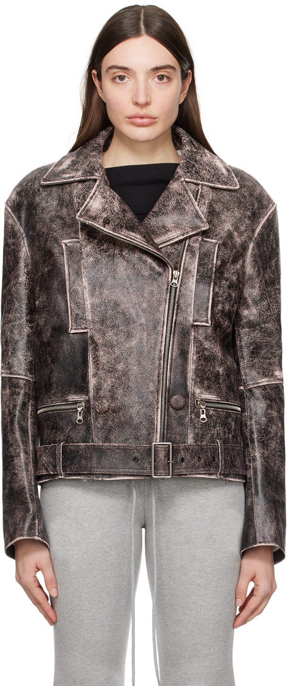 Open Yy Brown Distressed Leather Jacket