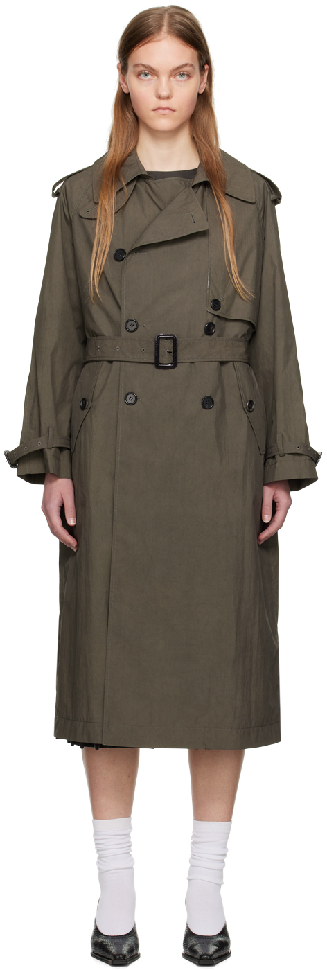 Umber Postpast Taupe Mud-dyed Trench Coat In Dark Green