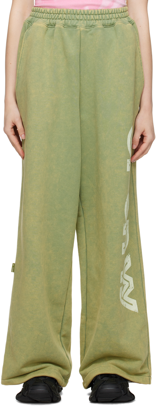 Green Wide Lounge Pants by OPEN YY on Sale