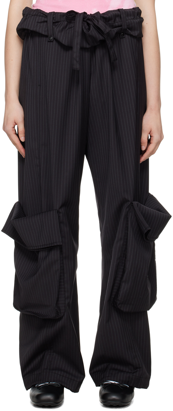 Black Rolled Waist Trousers