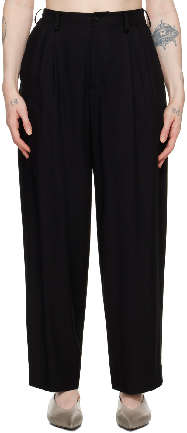 Shop Y's Black Double Tucked Trousers In 1 Black