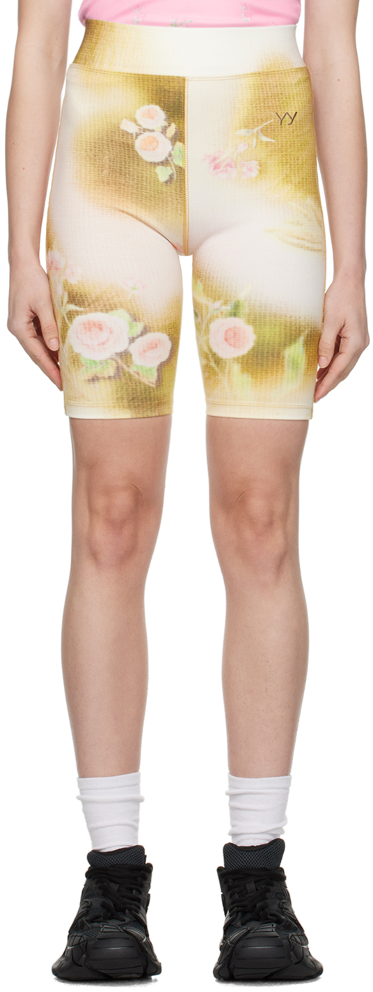 OPEN YY☆24SS FLORAL LEGGINGS SHORTS, GREEN Daisy Flower Leggings for Women, Floral Leggings, Floral