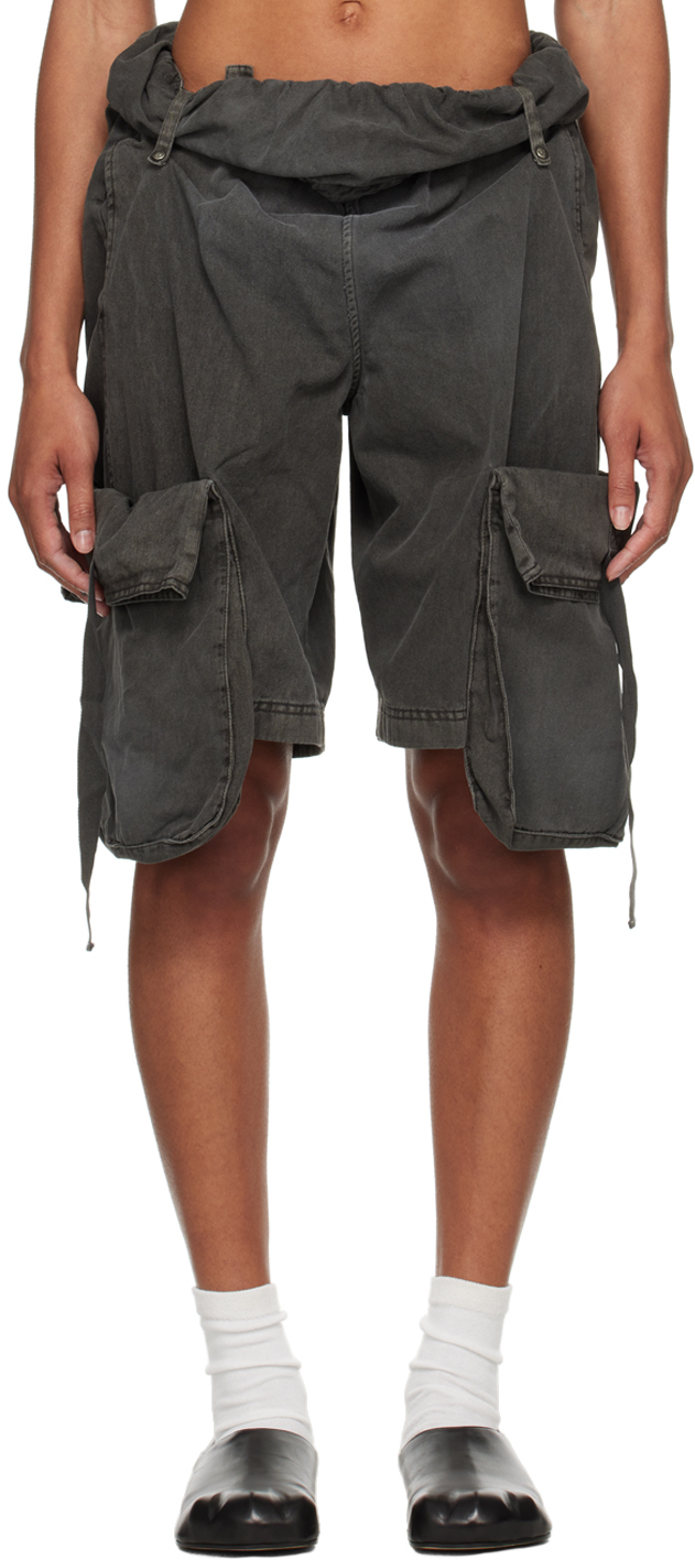Black Rolled Waist Denim Shorts