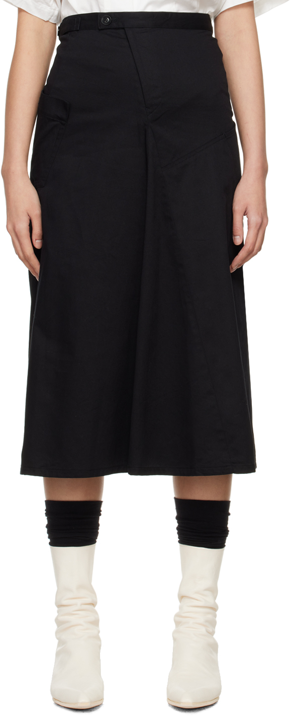 Y's: Black Flare Midi Skirt | SSENSE
