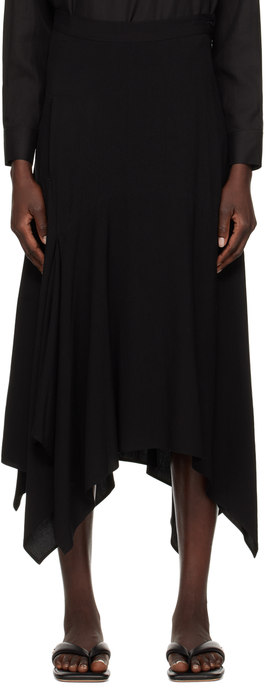 Black Asymmetric Midi Skirt by Y's on Sale