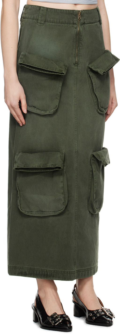 OPEN YY GREEN CARGO DENIM MAXI SKIRT