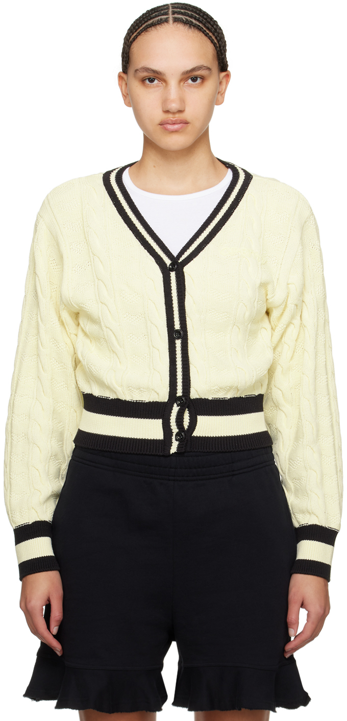 Open Yy Off-white Heart & Cable Cardigan In Ivory