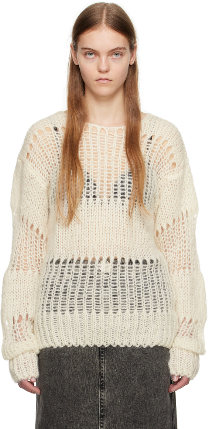 OPEN YY: SSENSE Exclusive White Netted Sweater | SSENSE