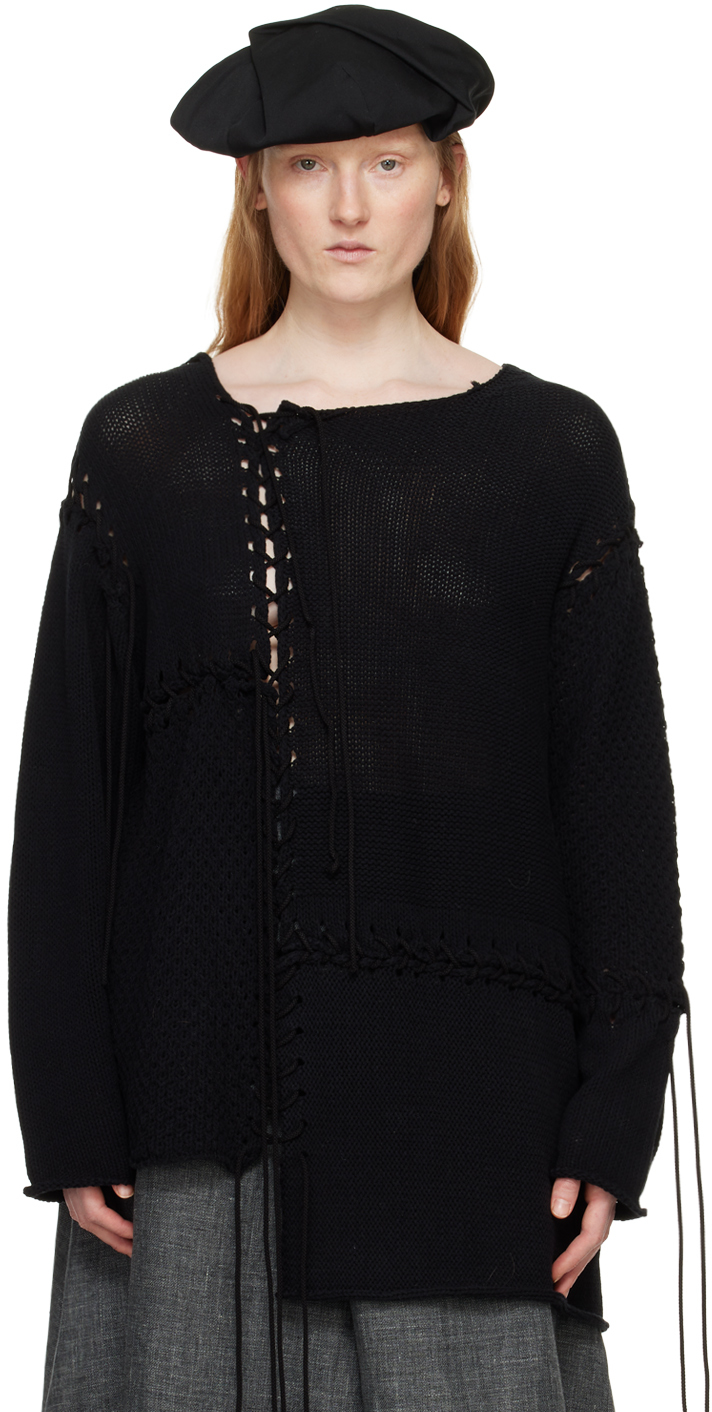 Shop Y's Black Lace-up Sweater In 2 Black