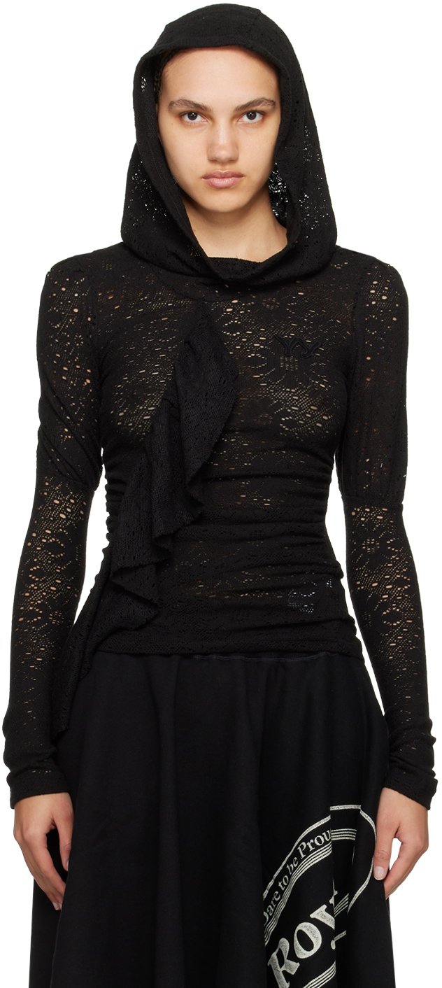 Open Yy Black Floral Lace Hoodie