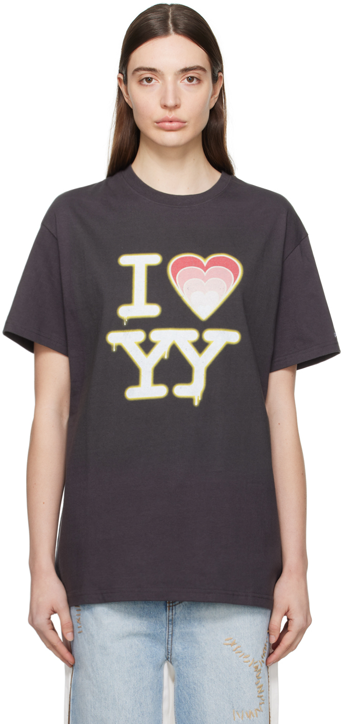 Shop Open Yy Black 'i Love Yy' T-shirt In Charcoal