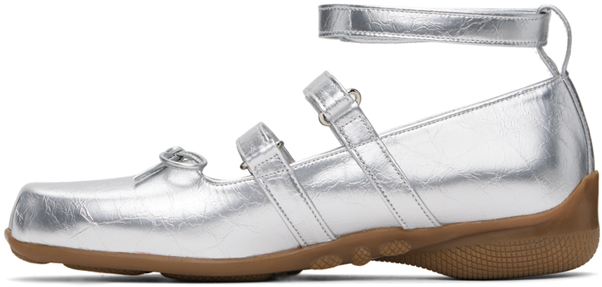 OPEN YY SILVER STRAP BALLERINA FLATS 