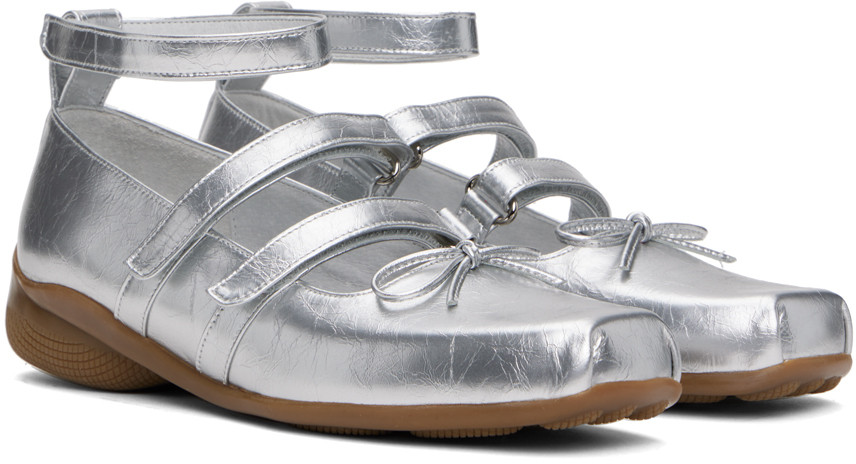 OPEN YY SILVER STRAP BALLERINA FLATS 